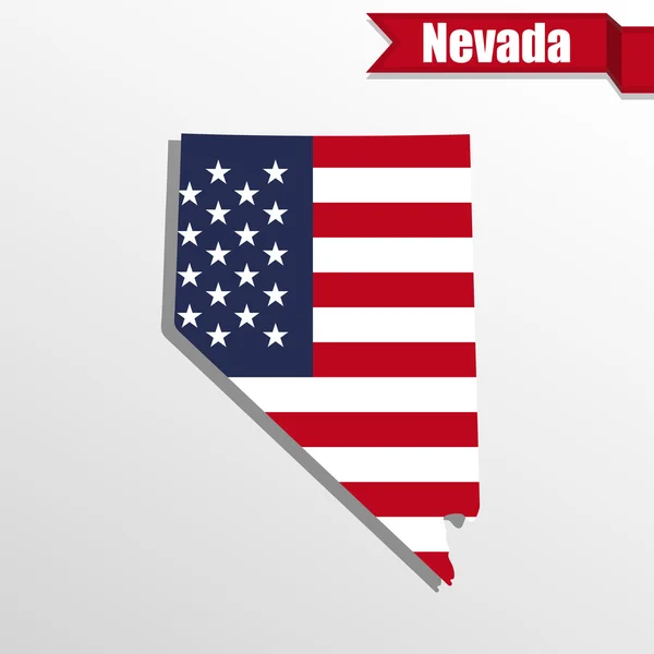 Mapa del estado de Nevada con bandera estadounidense dentro y cinta — Vector de stock