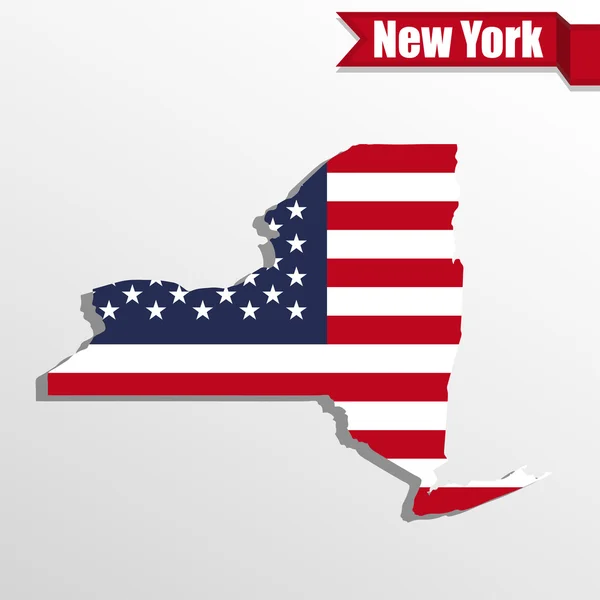 New York State map with US flag inside and ribbon — Stock Vector