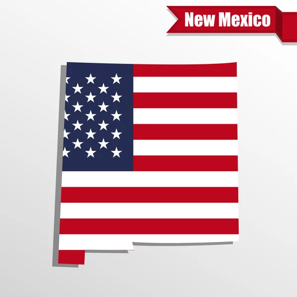 Mapa del Estado de Nuevo México con bandera estadounidense dentro y cinta — Vector de stock