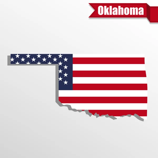 Mapa del estado de Oklahoma con bandera estadounidense dentro y cinta — Vector de stock