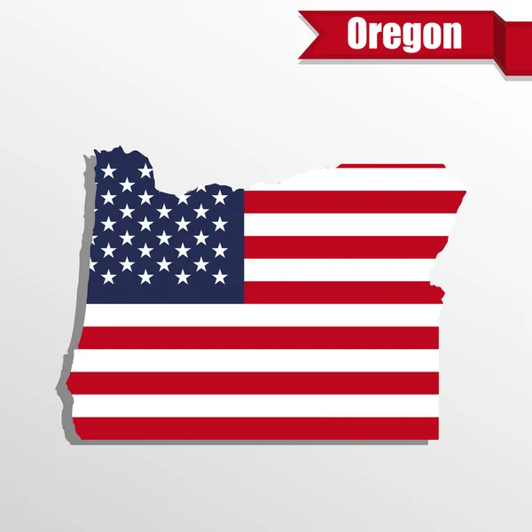 Mapa státu Oregon s námi vlajka uvnitř a stuha — Stockový vektor