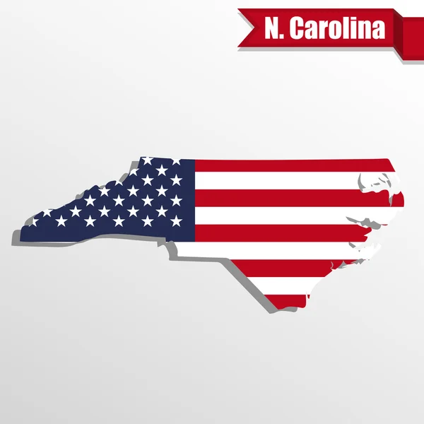 Carte de l'État de Caroline du Nord avec drapeau américain à l'intérieur et ruban — Image vectorielle