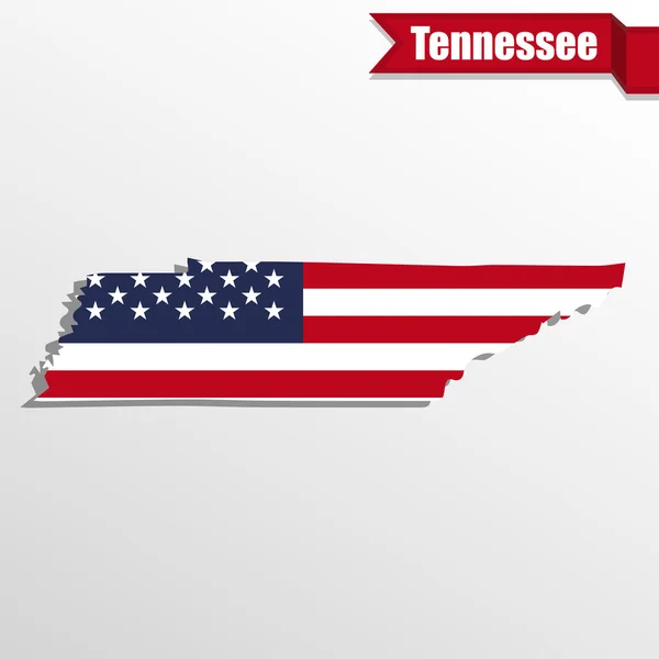 Mapa del estado de Tennessee con bandera estadounidense dentro y cinta — Vector de stock