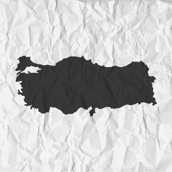 Turchia mappa in nero su sfondo carta spiegazzata — Vettoriale Stock