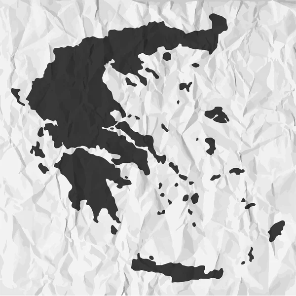 Griechenland-Karte in schwarz auf zerknülltem Papier — Stockvektor