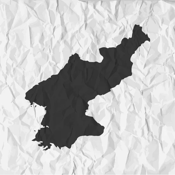 Mappa della Corea del Nord in nero su sfondo carta spiegazzata — Vettoriale Stock