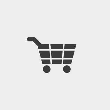 Alışveriş sepeti simgesinde siyah renkli düz bir tasarım. Vektör çizim eps10