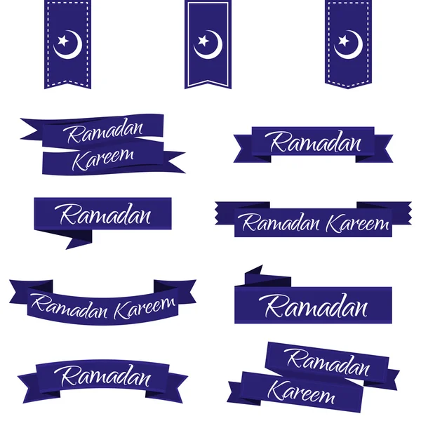 Ramadán Kareem. Cinta fijada en azul. Ilustración vectorial EPS10 — Archivo Imágenes Vectoriales