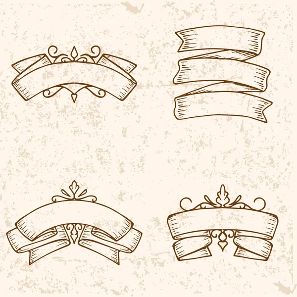 빈티지 리본 배너, 손으로 그려진된 세트. 벡터 일러스트 레이 션 Eps10 — 스톡 벡터