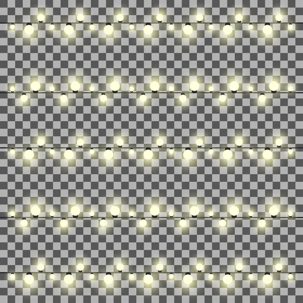 Conjunto vectorial de guirnaldas de luz sobre fondo transparente — Vector de stock