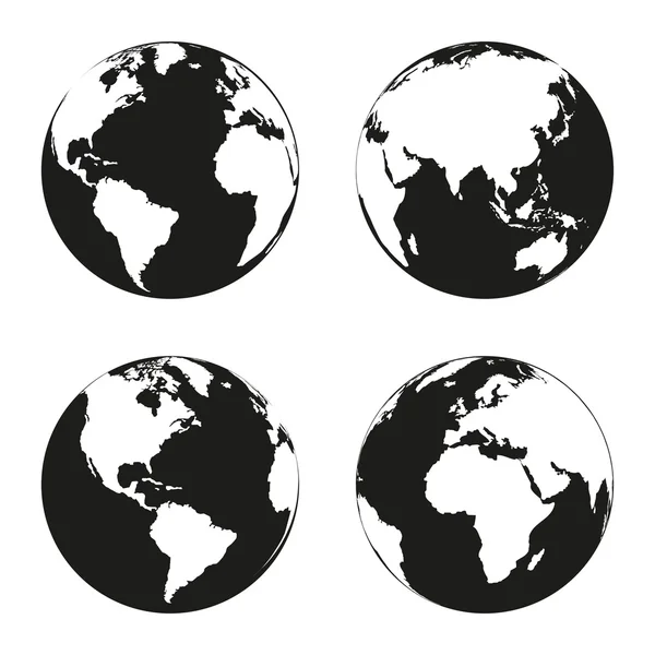 El globo terráqueo giró en cuatro etapas diferentes. Ilustración vectorial — Vector de stock