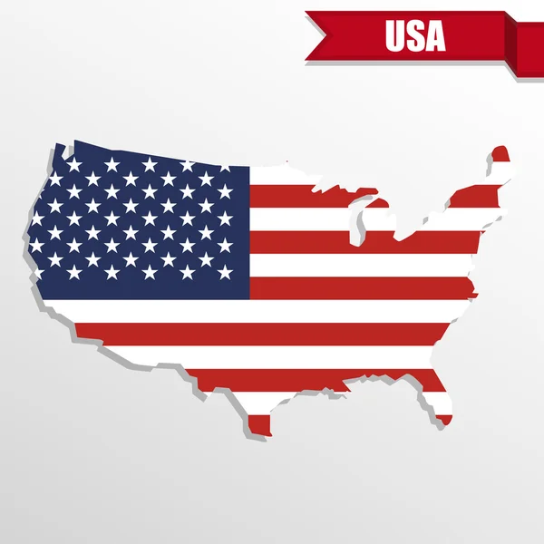 ΗΠΑ χάρτη με σημαία των ΗΠΑ στο εσωτερικό και κορδέλα — Διανυσματικό Αρχείο