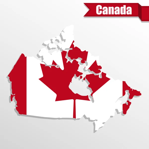 内部カナダの国旗とリボン カナダ地図 — ストックベクタ