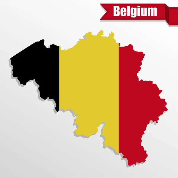 Belgia-mapa z flaga Belgii wewnątrz i wstążki — Wektor stockowy