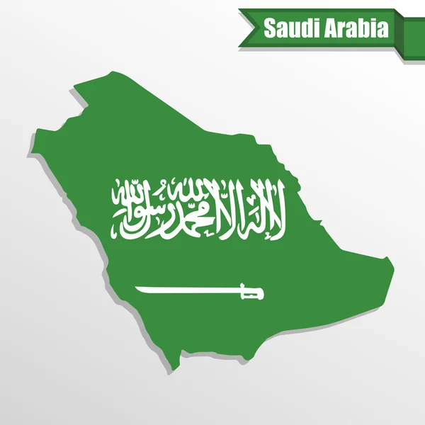 Χάρτης Σαουδική Αραβία με σημαία μέσα και κορδέλα — Διανυσματικό Αρχείο