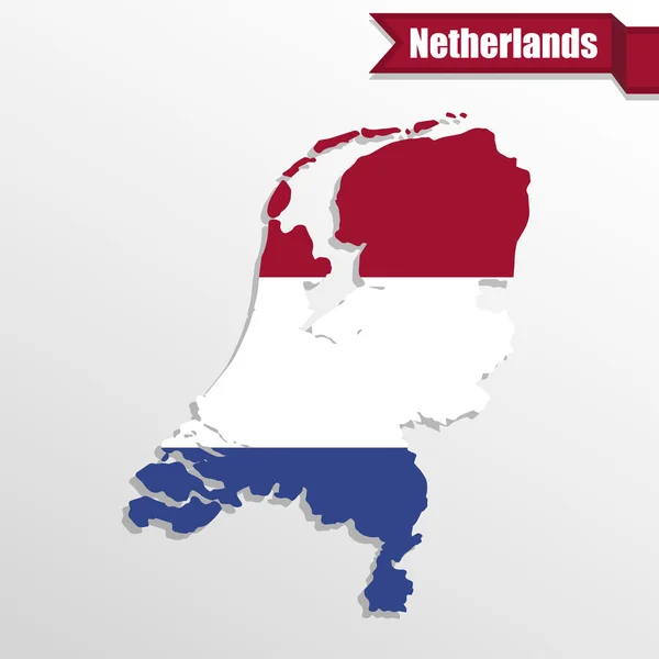 Nederländerna karta med flagga inne och bandet — Stock vektor