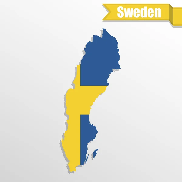 Карта Швеции с флагом внутри и лентой — стоковый вектор