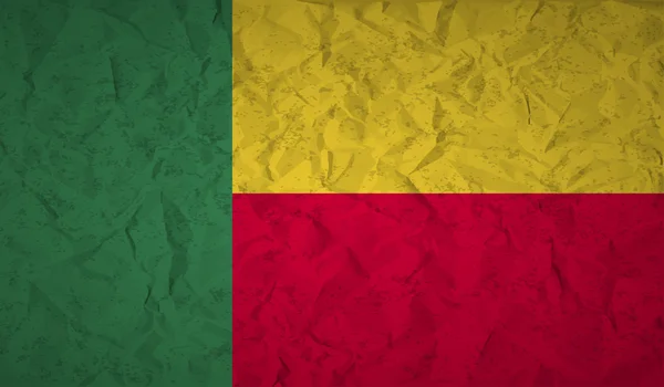 Bandera de Benín con efecto de papel arrugado y grunge — Vector de stock
