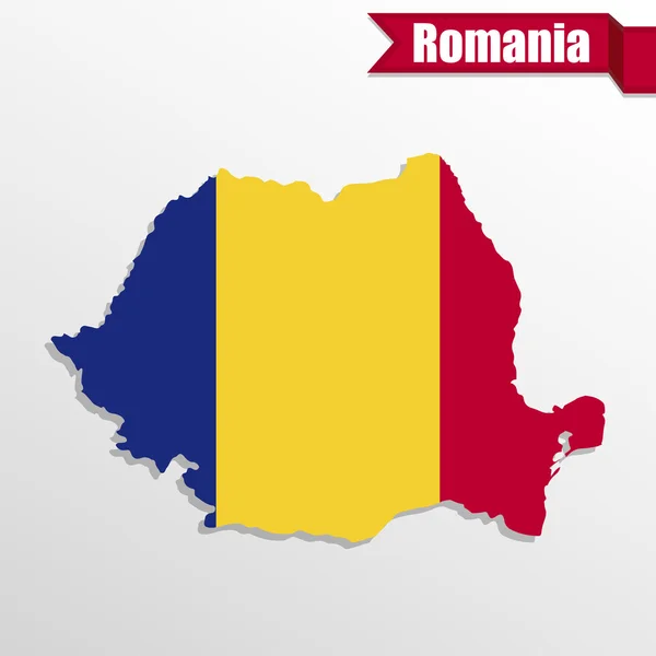 Romania mappa con bandiera interna e nastro — Vettoriale Stock