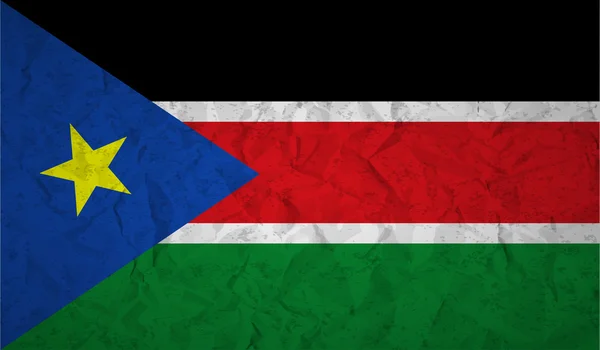 紙を丸めて、グランジの影響で南スーダンの国旗 — ストックベクタ