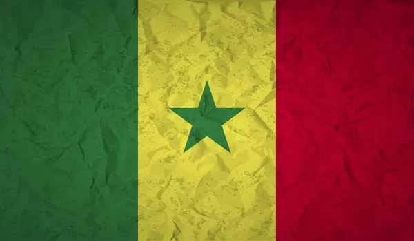 Bandera de Senegal con el efecto de papel arrugado y grunge — Vector de stock