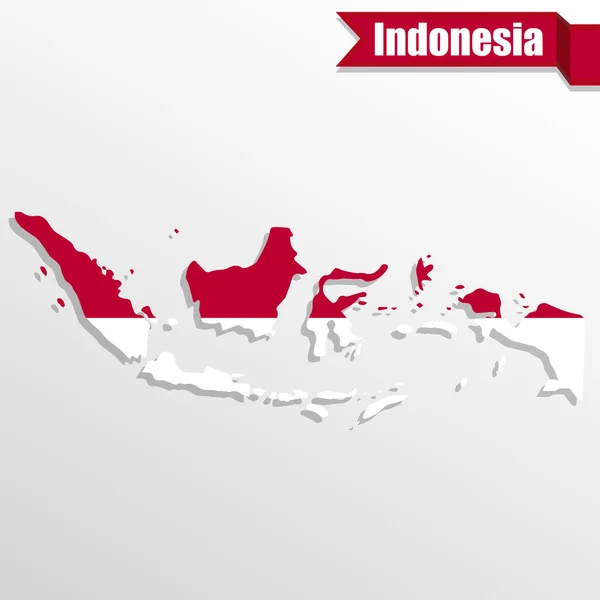 Mapa Indonésie s vlajkou uvnitř a stuha — Stockový vektor