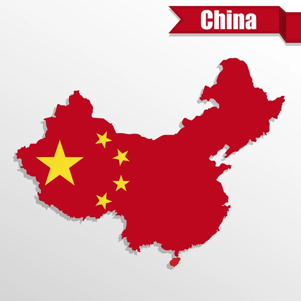 China-Karte mit Flagge innen und Band — Stockvektor