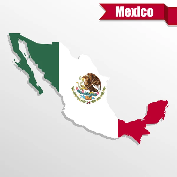 Mapa de México con bandera dentro y cinta — Vector de stock