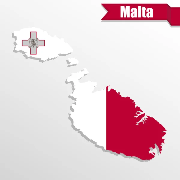 Malta mapa com bandeira dentro e fita — Vetor de Stock