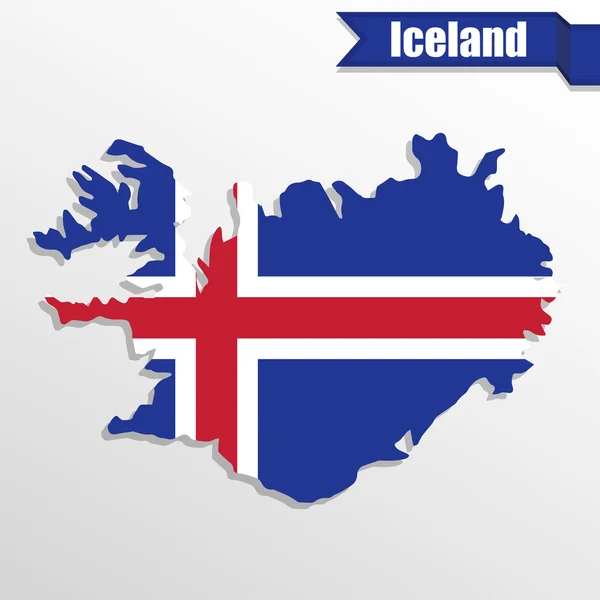 Carte Islande avec drapeau à l'intérieur et ruban — Image vectorielle