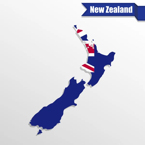 New Zealand map with flag inside and ribbon — Stock Vector