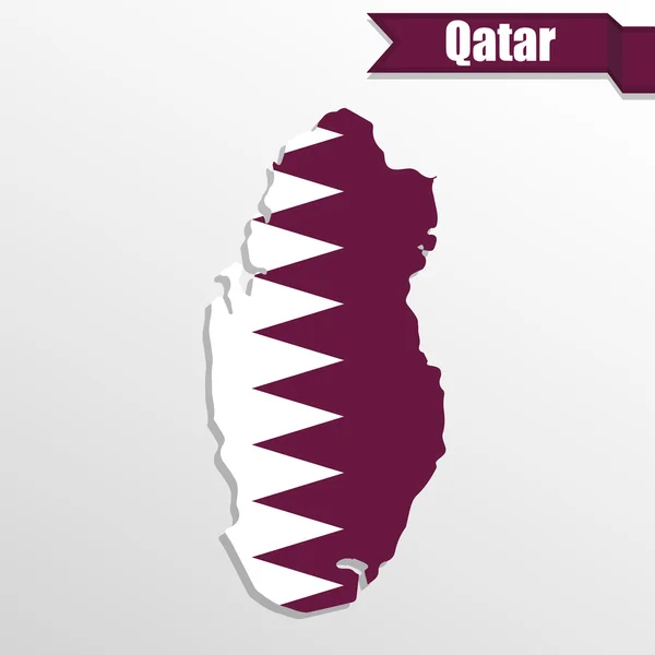 Mapa do Qatar com bandeira dentro e fita — Vetor de Stock