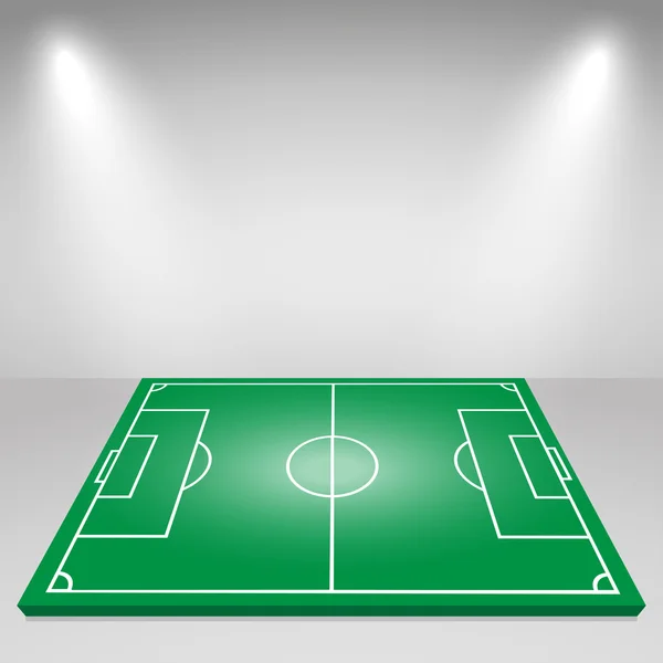 Groene voetbalveld, schijnwerpers, verlichting. vector achtergrond — Stockvector