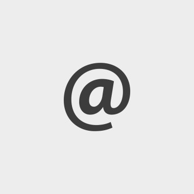 E-posta işareti simgesi siyah renkli düz bir tasarım. Vektör çizim eps10