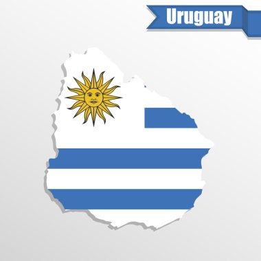 Bayrak içinde ve kurdele ile Uruguay Haritası