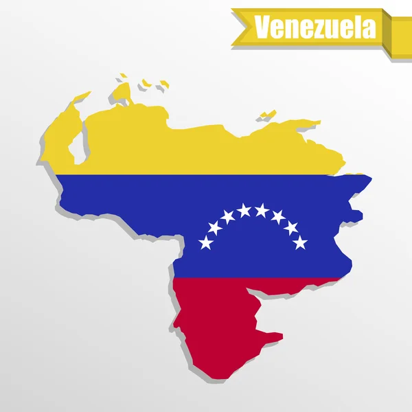 Venezuela mapa com bandeira dentro e fita —  Vetores de Stock