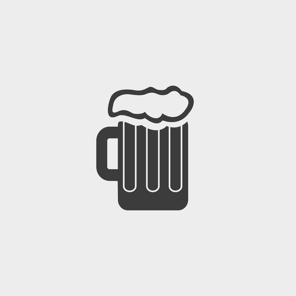 Mug of beer icon in a flat design in black color. Vector illustration eps10