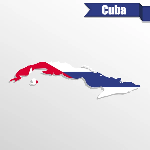 古巴地图内的国旗与丝带 — 图库矢量图片