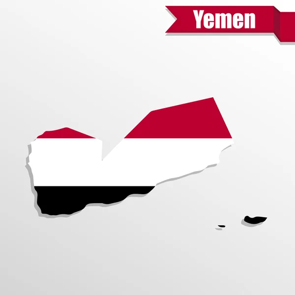 Yémen carte avec drapeau à l'intérieur et ruban — Image vectorielle