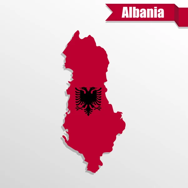 Szalag és zászló belül Albánia Térkép — Stock Vector