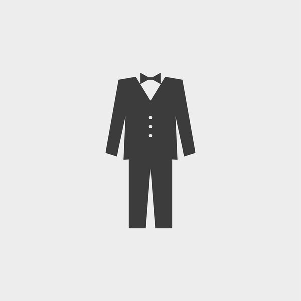 Suit icon in a flat design in black color. Vector illustration eps10