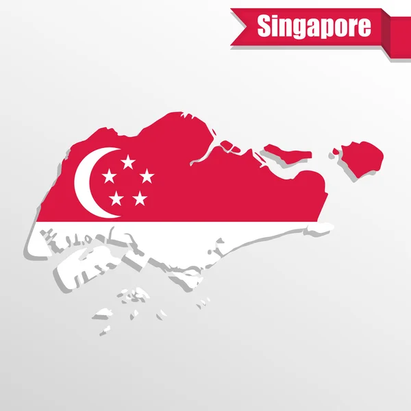 Mappa di Singapore con bandiera interna e nastro — Vettoriale Stock