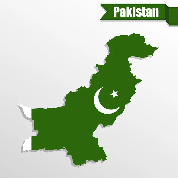 パキスタン地図中フラグとリボン — ストックベクタ