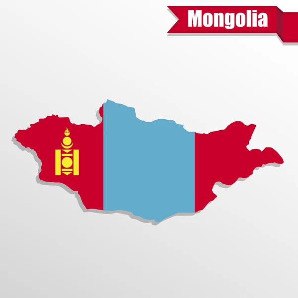 Karte der Mongolei mit Flagge drinnen und Band — Stockvektor