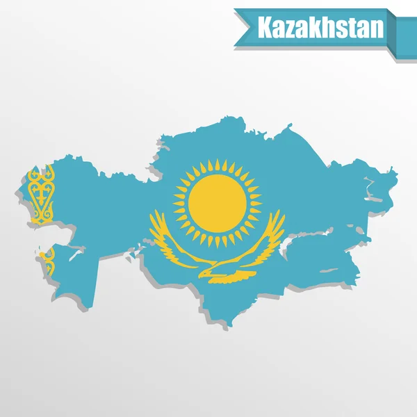 Kazajstán mapa con bandera en el interior y cinta — Vector de stock
