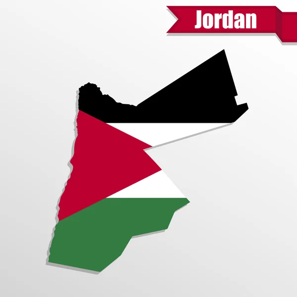 ヨルダン地図中フラグとリボン — ストックベクタ