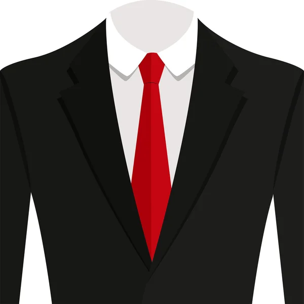 Ilustración vectorial de traje de hombre negro con corbata roja y camisa blanca — Vector de stock