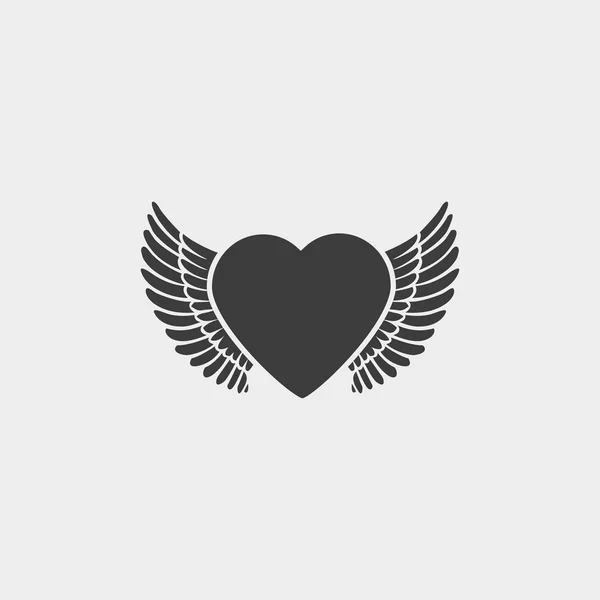 Coração e Asas ícone em um design plano na cor preta. Ilustração vetorial eps10 — Vetor de Stock
