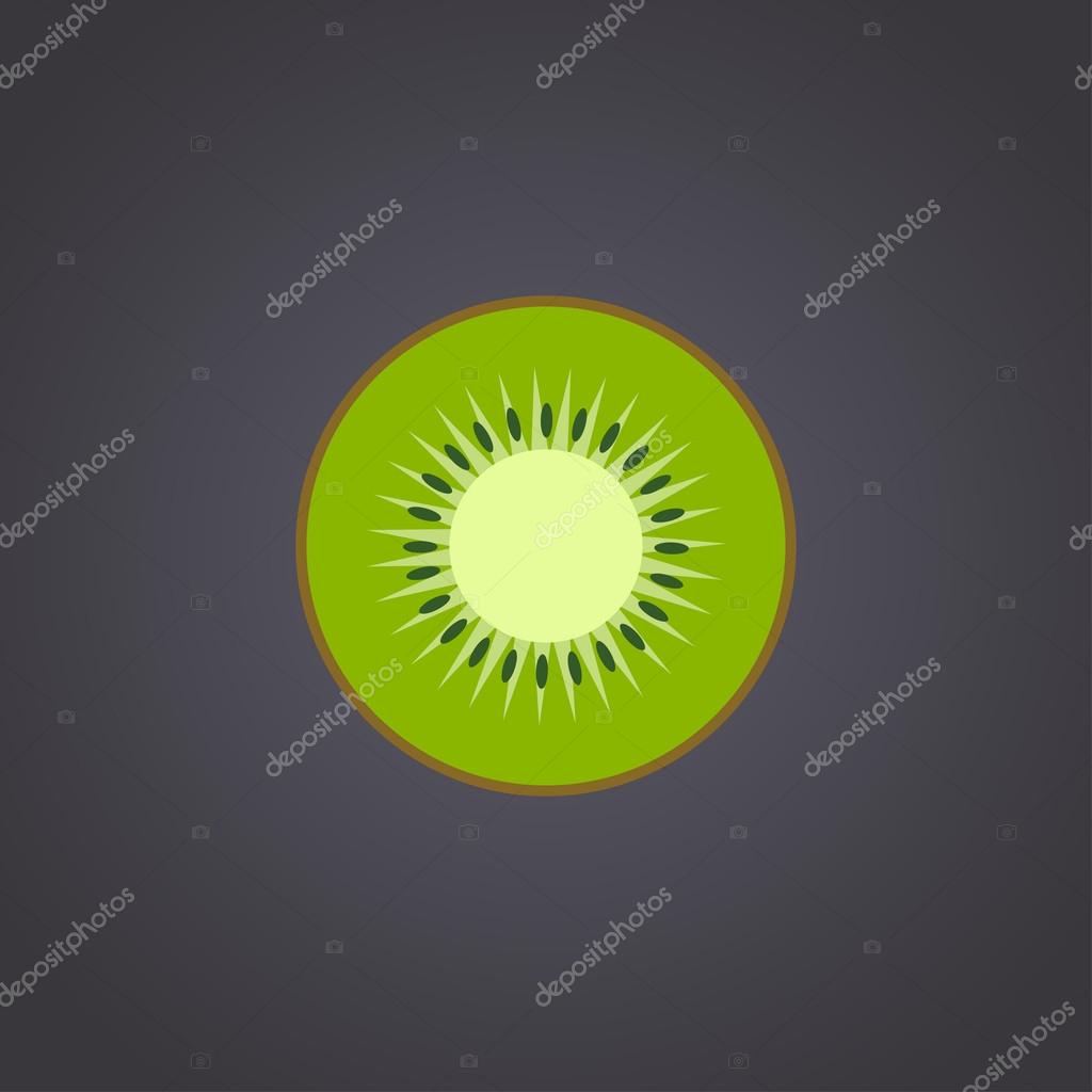 Kiwi fruit slice closeup on black background