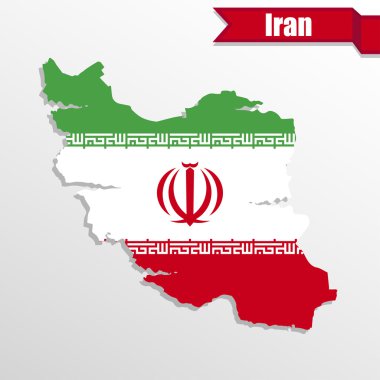 Bayrak içinde ve kurdele ile Iran Haritası
